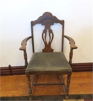 Chair - Wood & Upholstered Seat - H 38" - Antique