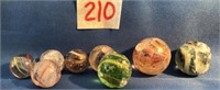 8 Hand Made Swirl Marbles of Various Sizes (All