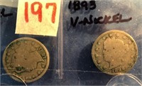 1891,1893 V Nickels
