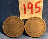 1908,1911 V Nickels