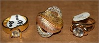 (3) Costume Jewelry Rings w/ Goldtone & CZ