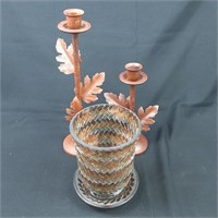Candle holders - mosaic jar and metal leaves