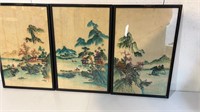 3e CHINESE TEMPLE RIVER WATERCOLOR PAINTING 18“ x
