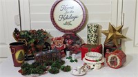 CHRISTMAS TIN COLLECTION AND CANDLE HOLDERS AND CA