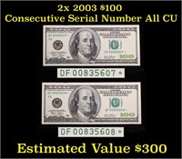 *Star Note* 2x 2003 $100 Federal Reserve Note cons