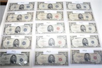 HUGE LOT VINTAGE US BANK NOTES ! $5.00