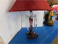 RUBY GLASS LAMP WITH PRISMS  28.5"H