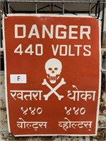 Enamel Sign Danger 440 Volts Skull and Cross Bone