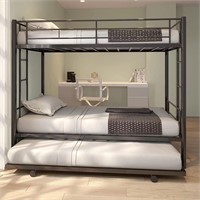 (READ)Twin Metal Bunk Bed with Trundle  Black