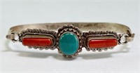 Vintage Sterling Coral/Turquoise Bracelet 21 Grams