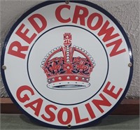 RED CROWN gasoline porcelain pump sign 11"