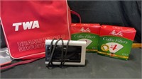 TWA bag, filters and alarm clock