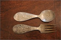 Silver Plate Puppy Dog Serving Spoon & Fork