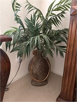 URN OF FAUX PALM FRONDS