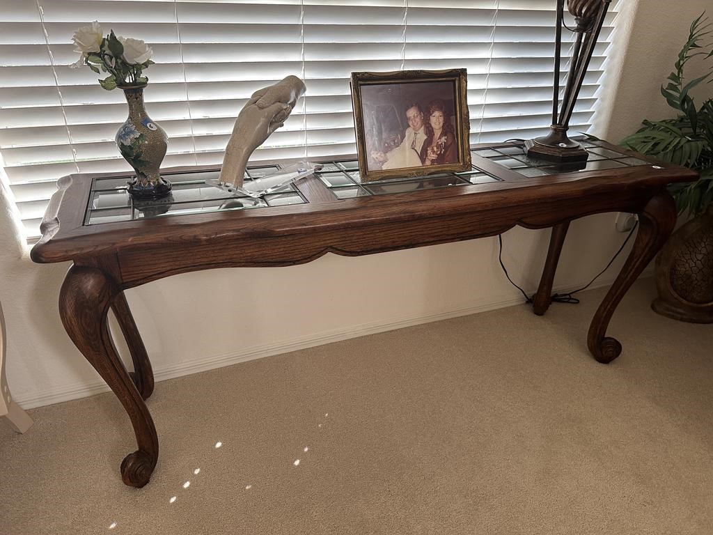 SOFA TABLE WITH GLASS INSETS