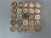 Twenty-five silver Roosevelt dimes