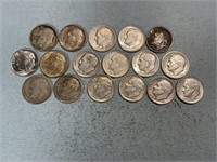 Seventeen silver Roosevelt dimes