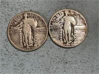 Two 1929 Standing Liberty quarters