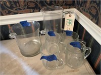 6 pcs-Glass Pitcher w/4 Cups & Ice Bucket