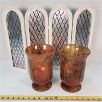 9" Mosaic Fall Candle Holder & 17x22 Glass Decor