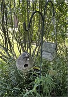 BIRD BATH, BIRD HOUSE, SHEPHERDS HOOK & LANTERN