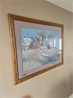 Large Framed Print Of Cottages On A Beach Are To