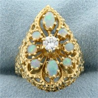 Opal and Diamond Ring in 14K Yellow Gold