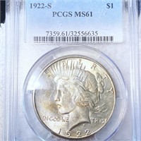 1922-S Silver Peace Dollar PCGS - MS61