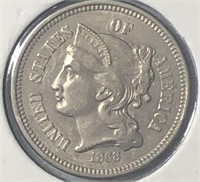 1868 Three Cents Nickel XF