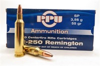 20rds PPU 22-250 Remington 55gr. Rifle Cartridges