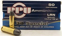 50rds PPU 38 Special 158 gr. LRN Cartridges