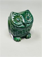 Jade carved Owl - signed - 3" wide