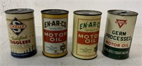 4 small motor oil adv. tin can banks