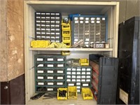 CABINET WITH STORAGE BINS AND CONTENTS