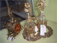 Vintage  Ornate Metal Perfumes & Mirror Dresser Se