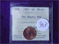 1983 Far Beads 1 Cent ICCS MS65 Red