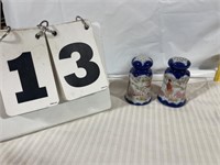 Antique Blue White Porcelain Salt & Pepper Shakers