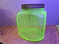 NICE Vaseline Uranium Glass Jar with Lid see SZ