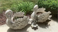 (2) Outdoor Swan Flower Pots & Bird Feeder