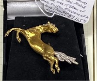 18KT Y/W GOLD DIAMOND MANE & TAIL BROACH