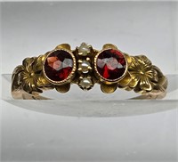 Edwardian Garnet Seed Pearls 14K Yellow Gold