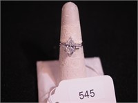 14K white gold ring with CZ, marquee with