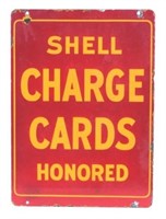 Porcelain Shell Charge Cards Honored Sign