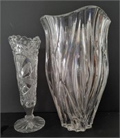 Two Vases Glass& Cut Crystal 10"