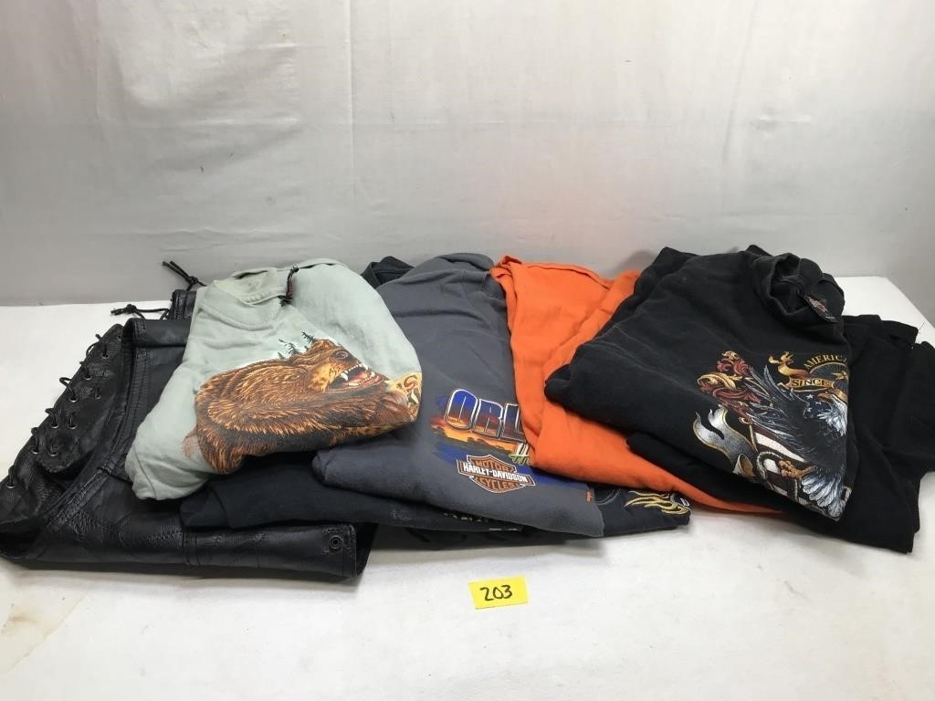 Lot of 7 Harley Davidson T-Shirts & 1 Leather Vest