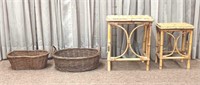 Bamboo Side Tables and Wicker Baskets