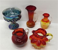 5 pcs of vintage colourful glassware