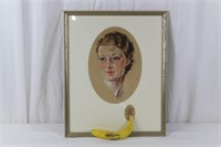 Orig. Mid-20th C. Pastel Portrait Drawing On Paper