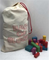 Vintage Bag Of Wood Building Blocks Colorful 167pc