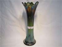 Fenton Green 10" Diamond & Rib Vase